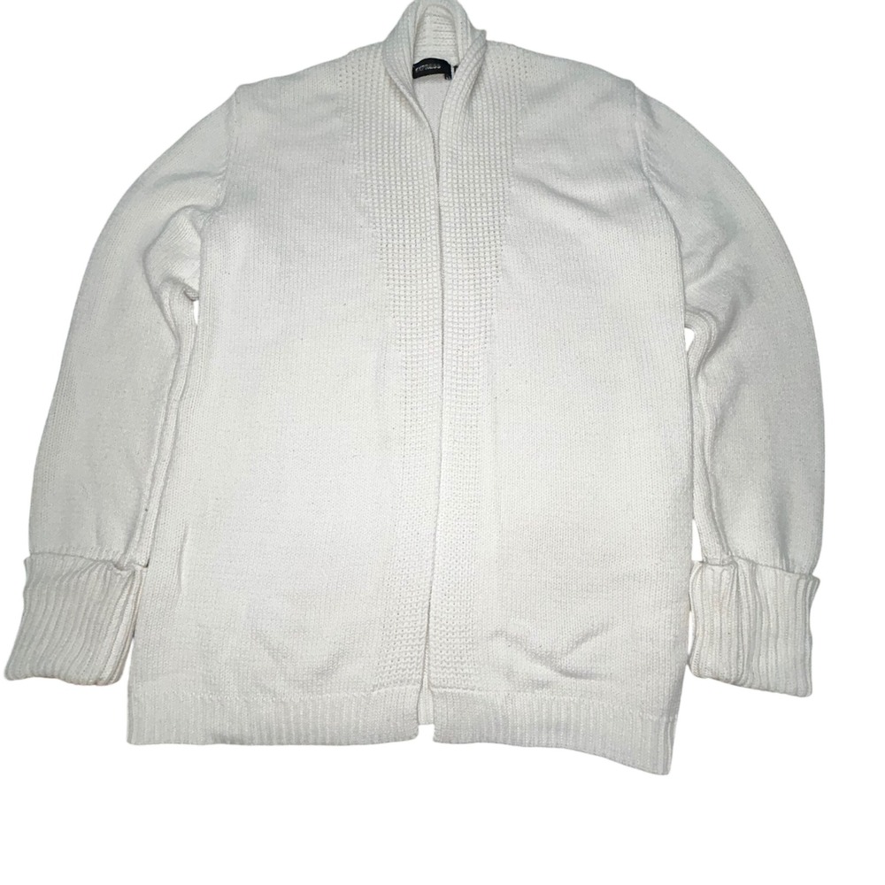 Express Men L Cardigan Sweater Cream White Cotton Blend Shawl Collar Open Front